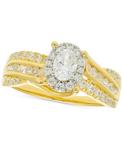 Diamond Oval Halo Multi-Row Engagement Ring (1 ct. t.w.) in 14k Two-Tone Gold