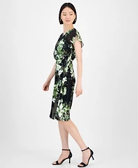 Connected Petite Floral Bodice-Overlay Jersey Dress