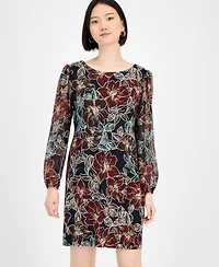 Connected Petite Floral Long-Sleeve Sheath Dress