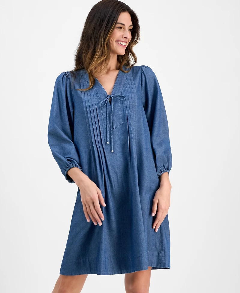 Robbie Bee Women's Pleated-Front Tie-Neck Dress
