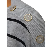 Melissa Paige Women's Striped Button-Shoulder Boatneck 3/4-Sleeve Sweater