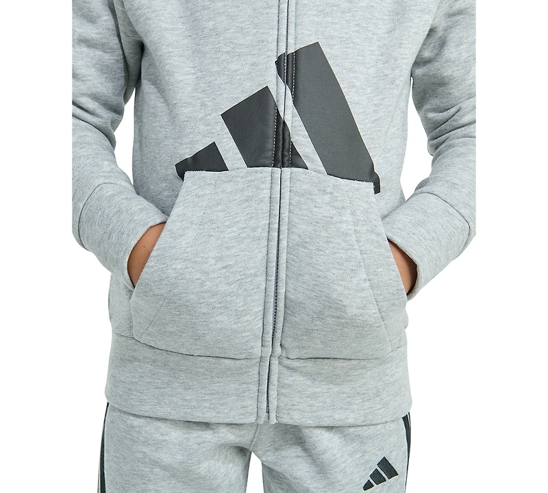 adidas Toddler & Little Boys Long-Sleeve Essential Big Logo Fleece Jacket Jogger Pants, 2 Piece Set