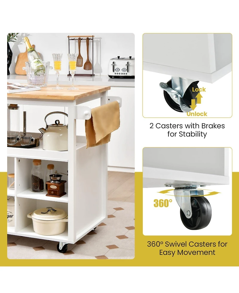 Volenca Kitchen Island Trolley Cart on Wheels with Storage Open Shelves and Drawer