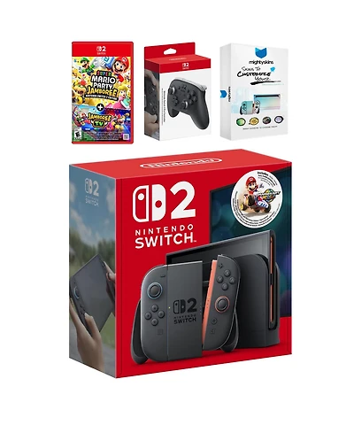 Nintendo Switch 2 + Mario Kart World Bundle with Super Mario Party Jamboree, Pro Controller and MightySkins Code Bundle