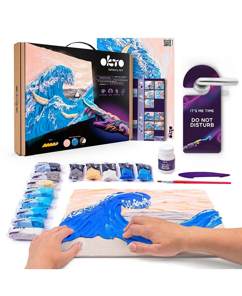 Wise Elk Okto Sensory Art 3D Painting "The Great Wave off Kanagawa" – 11.8" x 15.7" Canvas Kit