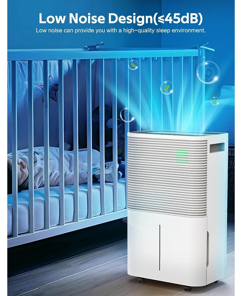 Cowar 45-Pint Dehumidifier for Home, Basement & Large Rooms, White, Auto/Manual Drain, 3 Modes, Auto Defrost, Dry Clothes, 12H Timer