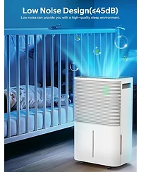 Cowar 45-Pint Dehumidifier for Home, Basement & Large Rooms, White, Auto/Manual Drain, 3 Modes, Auto Defrost, Dry Clothes, 12H Timer