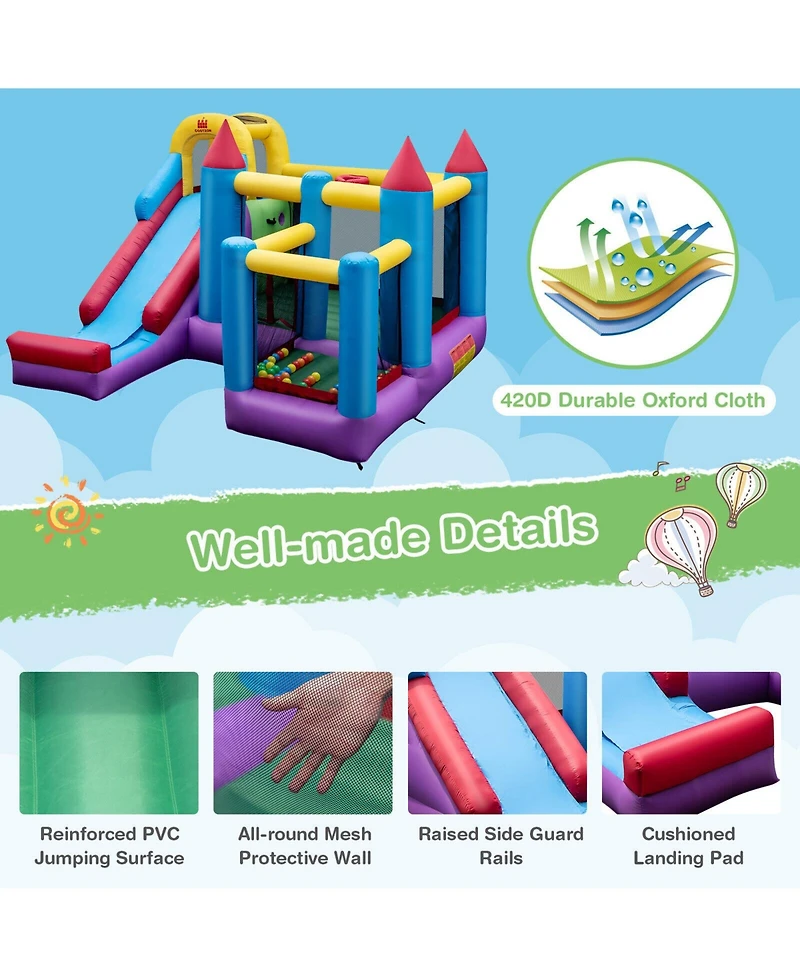 5-in-1 Inflatable Bounce House with 735W Blower and 50 Ocean Balls