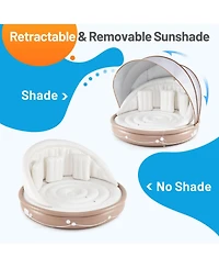 Inflatable Canopy Island Tanning Pool Lounger Float with Retractable Canopy