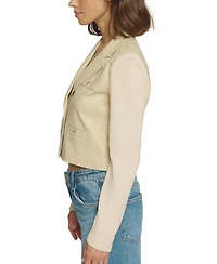 Central Park West Women's Faux Leather X Sweater Bomber Jacket