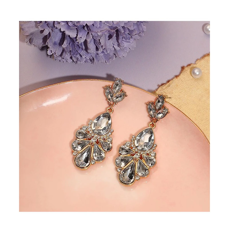 Sohi Women's Silver Teardrop Stack Drop Earrings