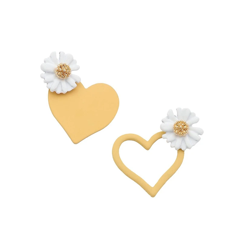 Sohi Women's Green Flora Heart Drop Earrings