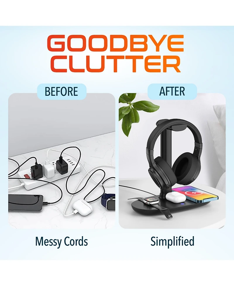 Delton M101 Wireless Computer Headset with Wireless Charger & Desktop Holder