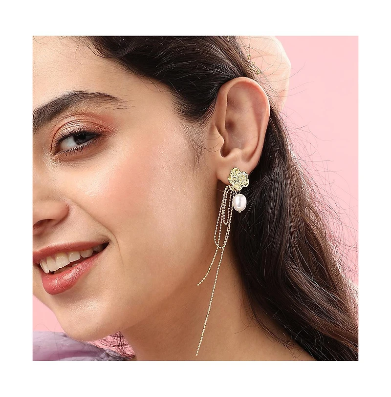 Sohi Women's White Sleek Drop Earrings