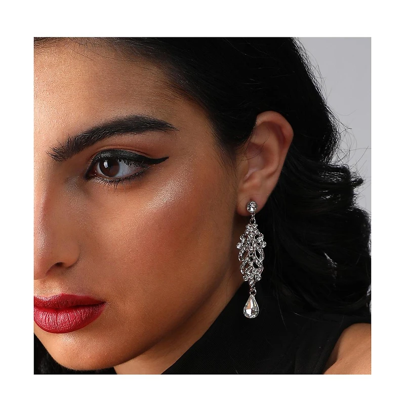 Sohi Women's Silver Embellished Drop Earrings