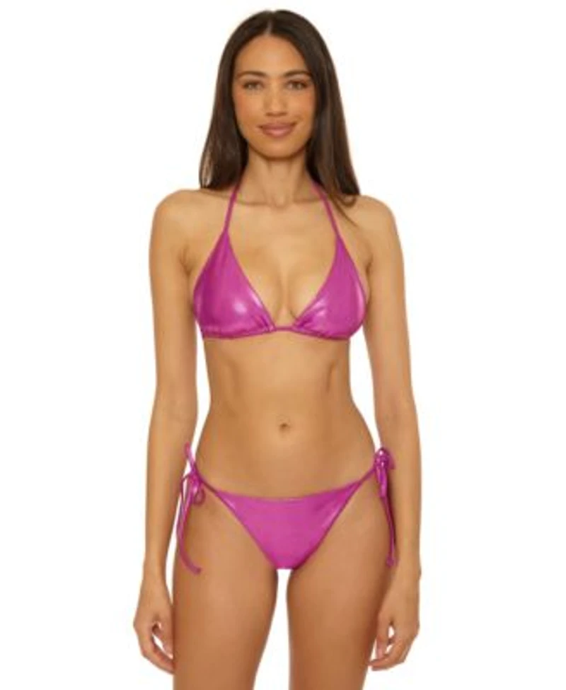 Becca Womens Liquid Metal Triangle Bikini Top Side Tie Bottoms