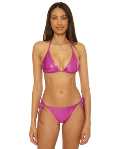 Becca Womens Liquid Metal Triangle Bikini Top Side Tie Bottoms