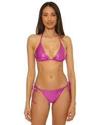 Becca Womens Liquid Metal Triangle Bikini Top Side Tie Bottoms