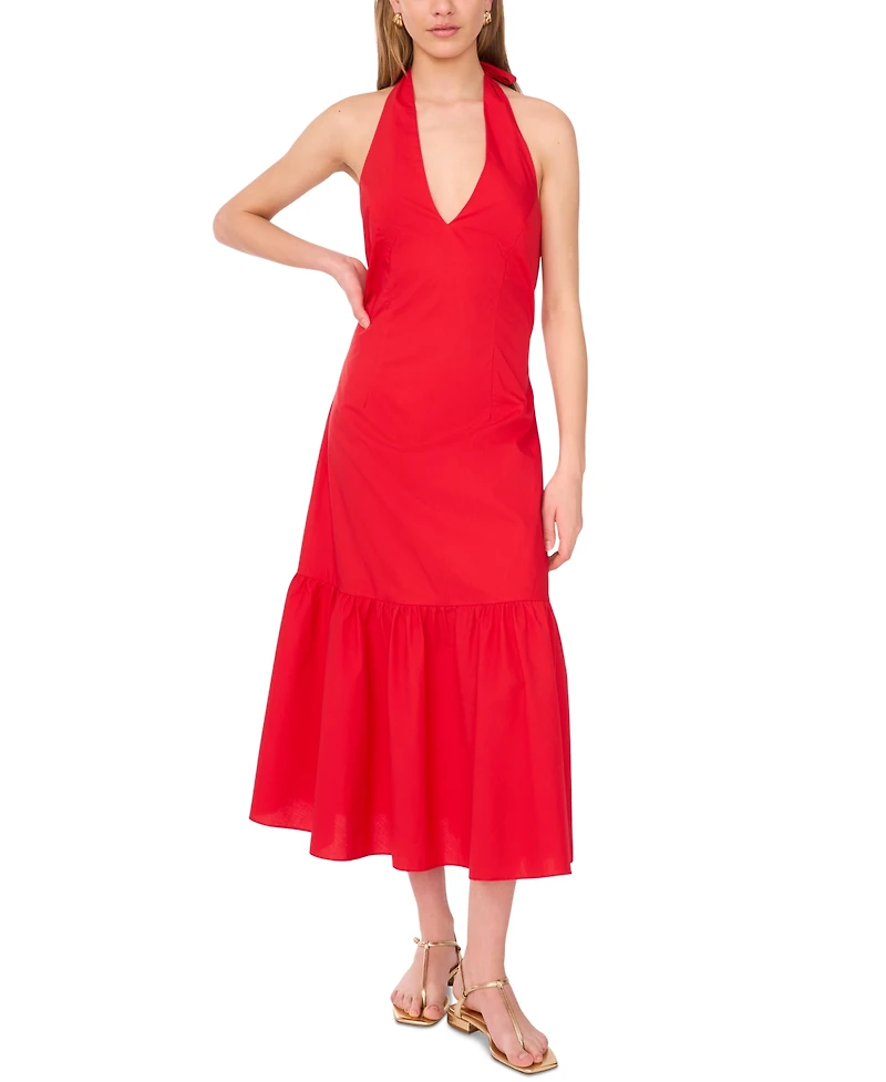 1.state Women's Cotton Tie-Back Halter Maxi Dress