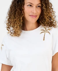 I.n.c. International Concepts Petite Cotton Palm Crewneck Tee, Exclusively at Macy's