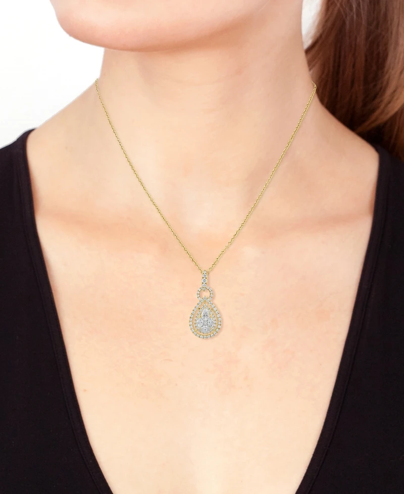 Effy Diamond Mixed Cut Teardrop Halo 18" Pendant Necklace (1 ct. t.w.) 14k White Gold (Also yellow gold)