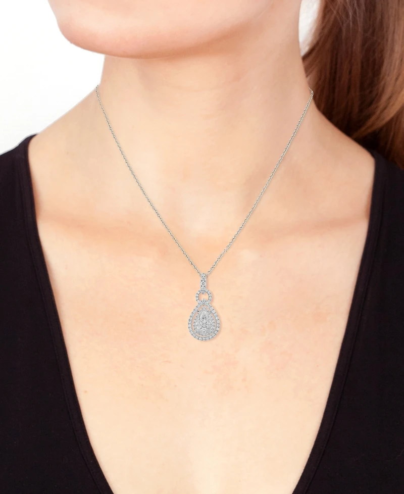 Effy Diamond Mixed Cut Teardrop Halo 18" Pendant Necklace (1 ct. t.w.) 14k White Gold (Also yellow gold)