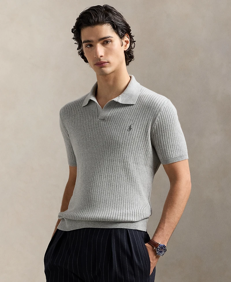 Polo Ralph Lauren Men's Rib-Knit Cotton Polo-Collar Sweater