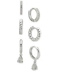 Anne Klein Metal 3-Pc. Set Texture Crystal Hoop Earrings