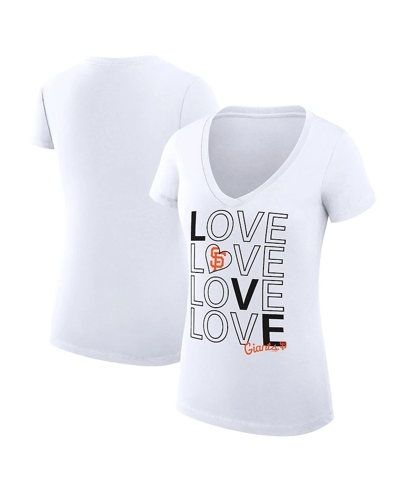 G-iii 4Her by Carl Banks Women's White San Francisco Giants Love Graphic Team V-Neck Fitted T-Shirt