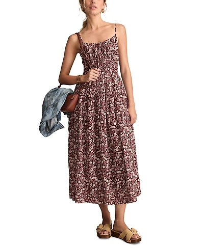 Lucky Brand Women's Printed Smocked Midi Dress
