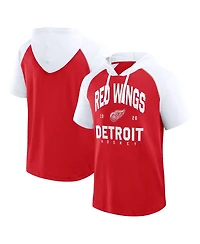 Logo Athletic Men's Red Detroit Wings Prime Raglan Short Sleeve Pullover Hoodie