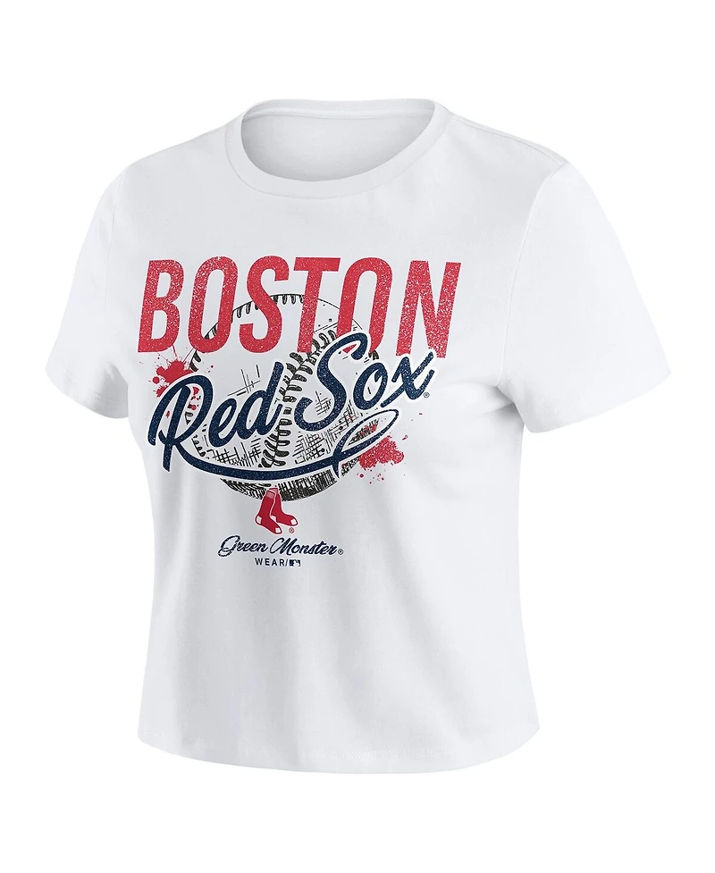 Wear by Erin Andrews Women's White Boston Red Sox Distressed Cropped Baby T-Shirt