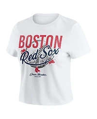 Wear by Erin Andrews Women's White Boston Red Sox Distressed Cropped Baby T-Shirt