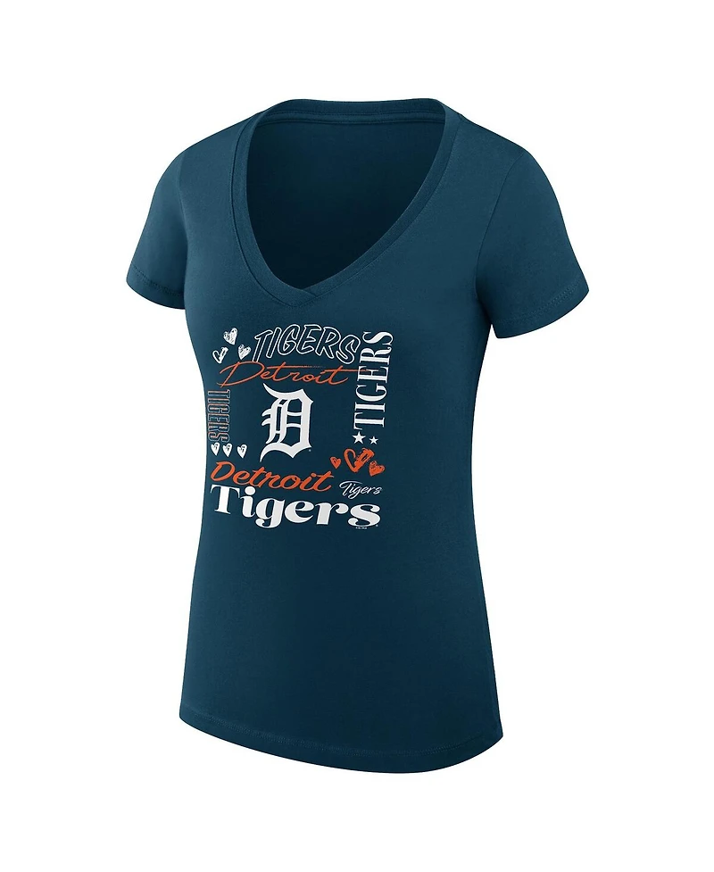 G-iii 4Her by Carl Banks Women's Navy Detroit Tigers Collage Team Graphic V-Neck Fitted T-Shirt