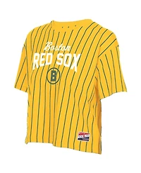 New Era Women's Yellow Boston Red Sox 2025 City Connect Pinstripe T-Shirt
