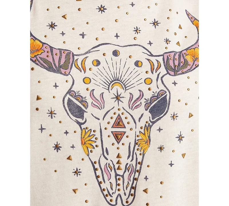 Lucky Brand Women's Steer Skull Crewneck Tee