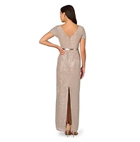 Adrianna Papell Women's Beaded Mesh Column Dress
