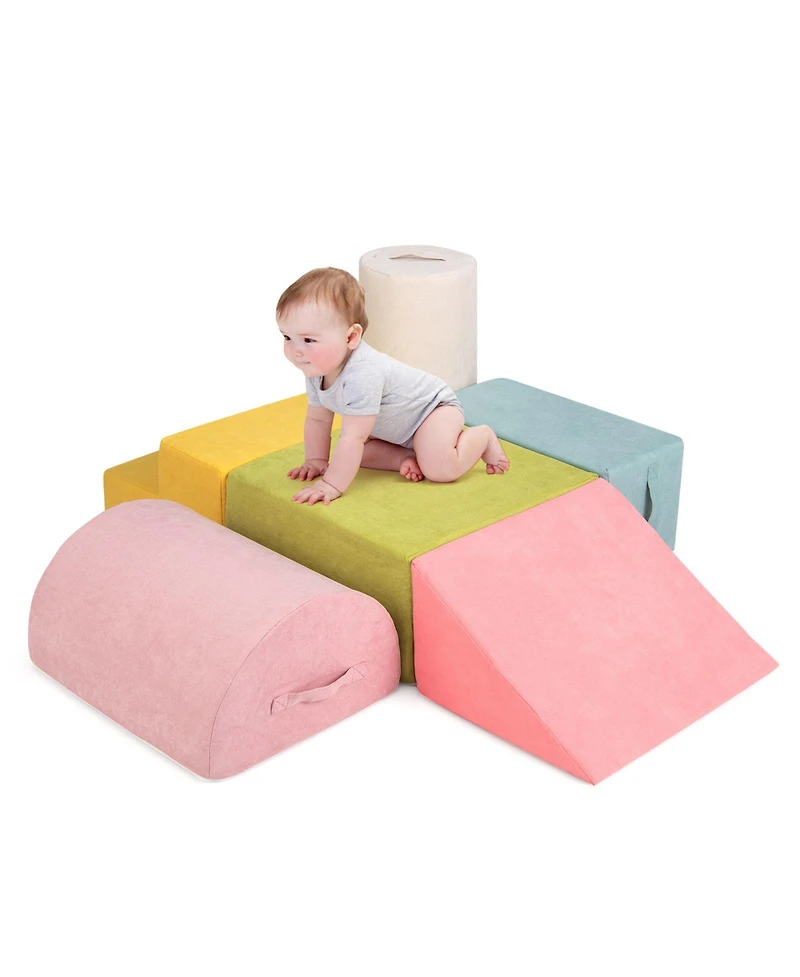 Slickblue Kids 6-Piece Climbing Blocks with 30D High-Density Foam and Carrying Handles