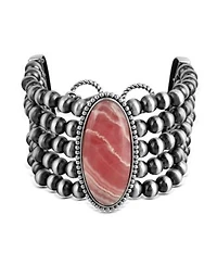 American West Jewelry Sterling Silver Oval Rhodochrosite Oval Cut Beaded Toggle Bracelet Size Large