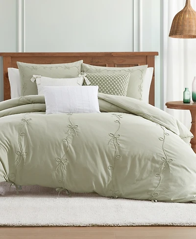 Peri Home Sasha Bows Embroidered 2-Pc. Duvet Cover Set, Twin