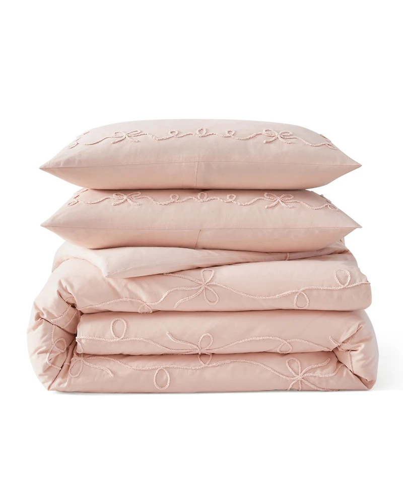 Peri Home Sasha Bows Embroidered 3-Pc. Duvet Cover Set