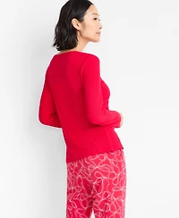 State of Day Women's Long-Sleeve Ribbed Henley Sleep Top Xs-3X, Created for Macy's