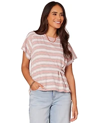 Democracy Petite Crewneck Side-Pleated Short-Sleeve Top