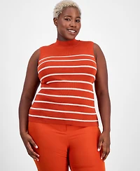 Tahari Asl Plus Striped Mock-Neck Sleeveless Sweater
