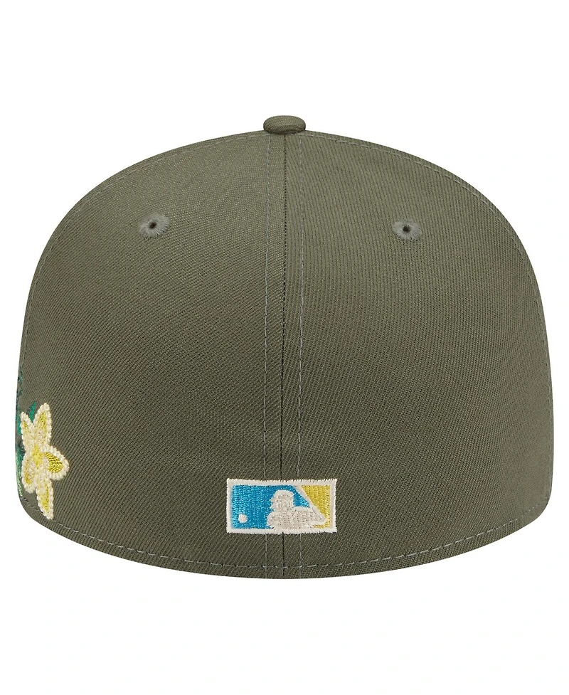 New Era Men's Olive Florida Marlins Cooperstown Collection Tonal Florals 59FIFTY Fitted Hat