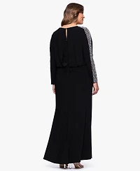 Betsy & Adam Plus Scoop-Neck Long-Beaded-Sleeve Dress