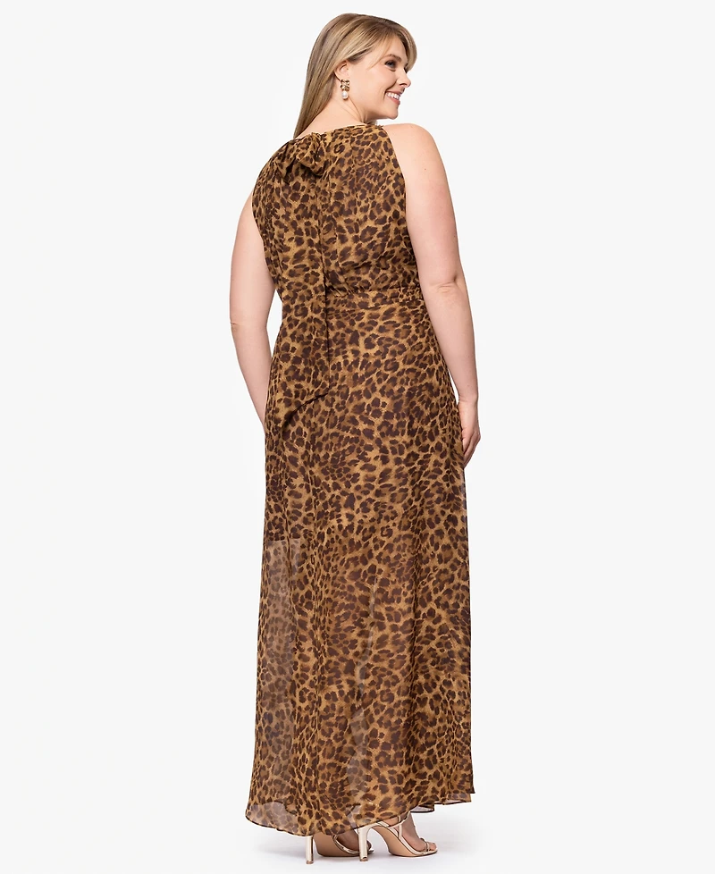 Betsy & Adam Plus Printed Halter Long Sheath Dress