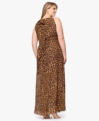 Betsy & Adam Plus Printed Halter Long Sheath Dress