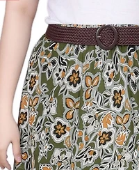 Ny Collection Petite Printed Chiffon Belted Maxi Skirt