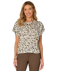 Democracy Petite Printed Side-Twist Short-Sleeve Top